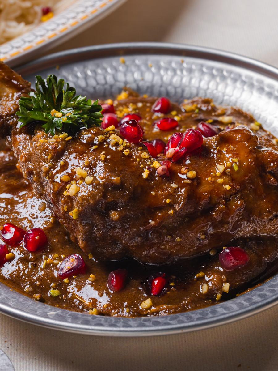Mahiche barreh: slow-roasted lamb shank with pomegranate